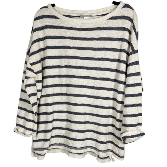 Pure Energy, Size X, White & Blue Terrycloth Pullover Top, 3/4 Sleeves, Flaw - Picture 1 of 8